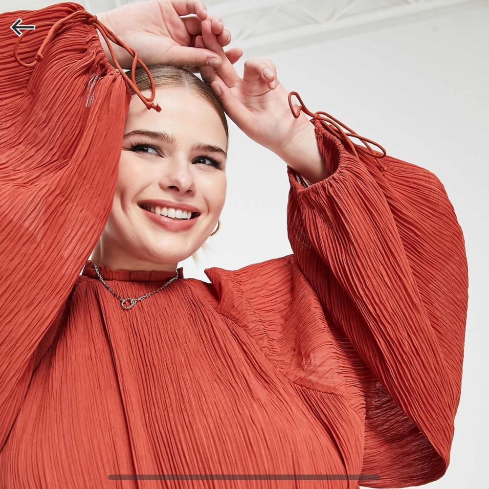 ASOS Rust Pleated Midi Dress